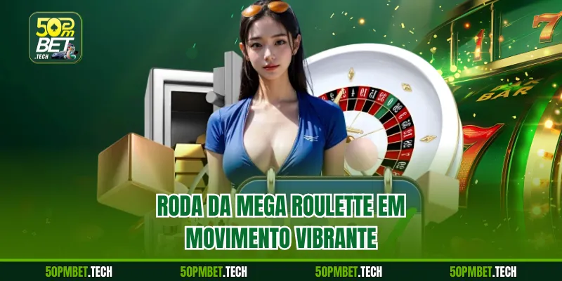 Roda da Mega Roulette em movimento vibrante